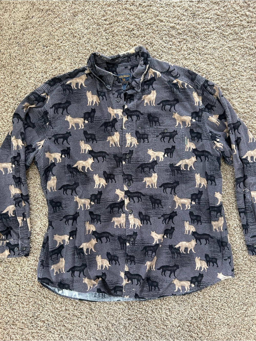 Woolrich Grey Button-Down Shirt with Wolf Motif